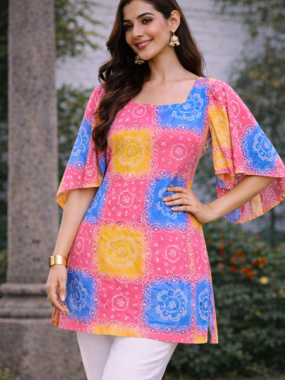 Multi-Color Printed Flutter Sleeve Kurti for Women